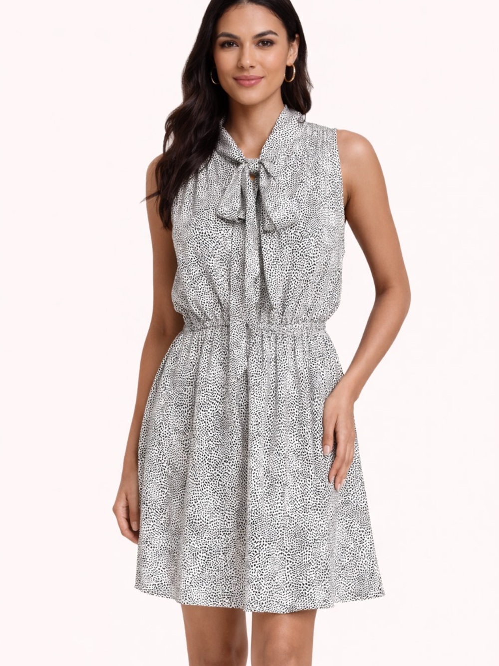 Velvet Heart Polka Dot Tie Neck Dress Sleeveless A-Line NWT L